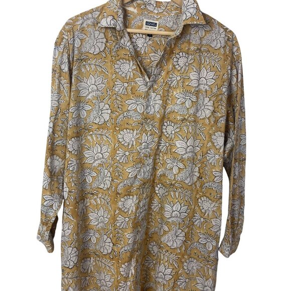 Uqnatu Floral Shirt Dress Womens Small Mustard Yellow Cotton Lightweight Beachy - Picture 4 of 9